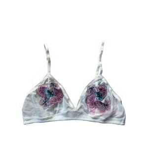 NWT Dolls Kill 3D Butterfly Bra size M Cream Colorful Mesh Sugar Thrillz